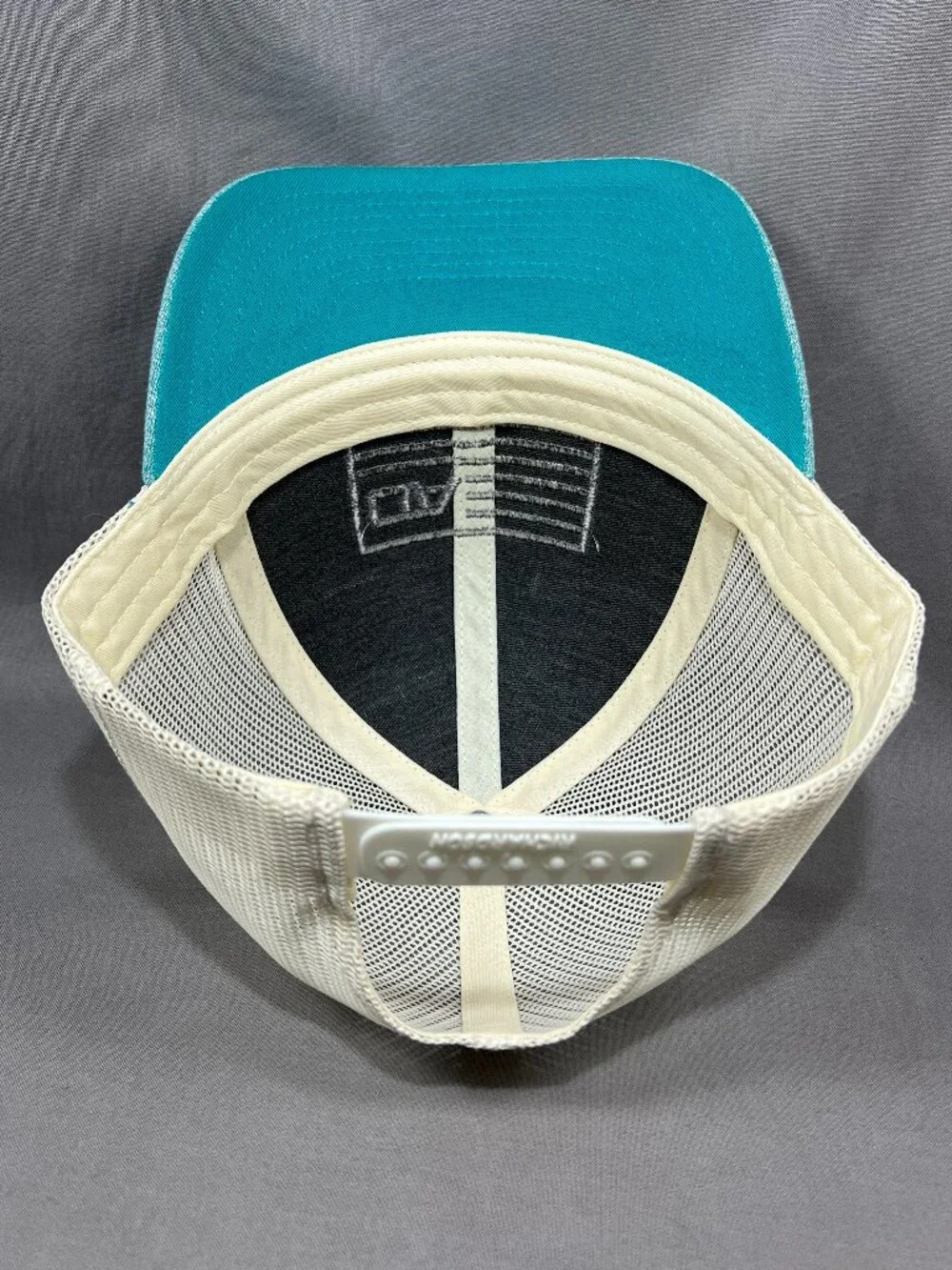 Richardson Trucker Hat Blue Teal Ivory Mesh Snapback Fishing Flag Signatures Cap